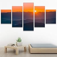 SIGNWIN 5 Panel Canvas Wall Art Sunset in The Mountains for Home Decorations Ready to Hang - 60