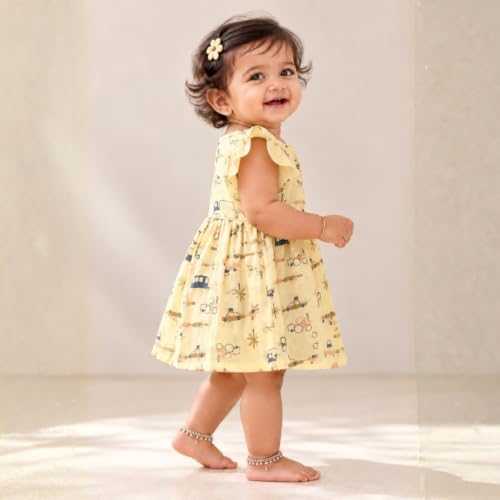 Image of Lilimi Toddler Baby Girl Cotton Muslin Dress, Breathable Flutter Sleeve Button-Front Cute Frocks