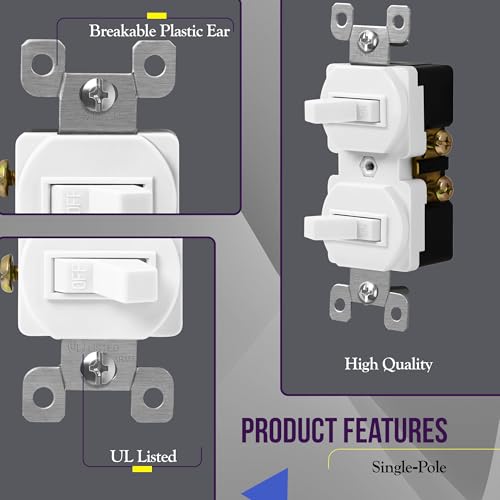 Enerlites Duplex Double Toggle Light Switch, Single Pole, Side Wiring, Copper Wire Only, Grounding Screw, Residential Grade, 15A 120V, UL Listed, 82150-W, White by ENERLITES - Image 4