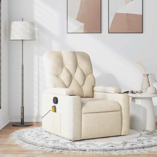 Qnhdfrt Sillón de masaje de tela crema, sillón de relax con masaje vibratorio, función reclinable manual, soporte para bebidas, para salón o dormitorio