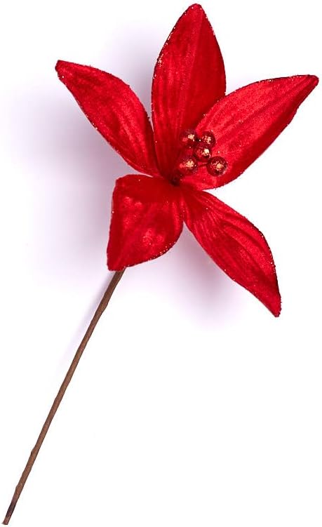 Factory Direct Craft Pack of 12 Red Velvet Poinsettia Picks Faux Poinsettia Blooms for Christmas Tree Decorations and Holiday Flower Arrangements