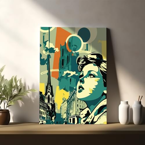 Image of PAINTINGMANTRA Stretched Modern Canvas Wall Art Painting, Women Face Pop Artwork for Living Room, Home, Bedroom, Office Decoration (Set of 1, 16x22 Inch)