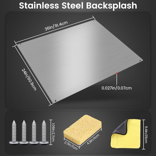 Image of 36 inchx24 inch Stainless Steel Backsplash - Pre-Drilled Stove Backsplash, Easy Install Flat Metal Panel for Kitchen Wall, Grease Resistant