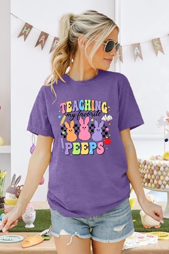 Image of LAZYCHILD Women Easter Teacher Shirts: Funny Treat All with Kindness T-Shirt Bunny Rabbit Tee Tops