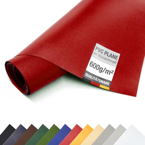 ANKO PLANEN 2 5m breite PVC LKW Plane Meterware 600 g/m ohne Ösen - schwer robust wasserdicht UV- & frostbeständig Abdeck-/Schutzplane Industrie (Rot RAL3002)