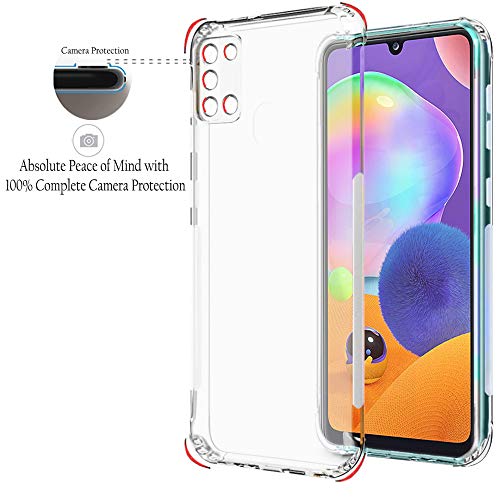 Image of TheGiftKart Ultra Clear Slim Anti-Slip Grip Soft Silicone Back Cover Case with Complete Camera Protection & Anti-Dust Plugs Built-in for Samsung Galaxy A31 (Transparent)