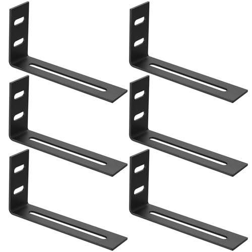 6 Pzs Escuadras Metalicas Ajustables, Soportes de ángulo con 3 Ranuras, Soportes de Fijación Escuadras en Forma L para Muebles Madera, 90 Grados Conectores de Esquina, Negro, 105x53x25.5cm