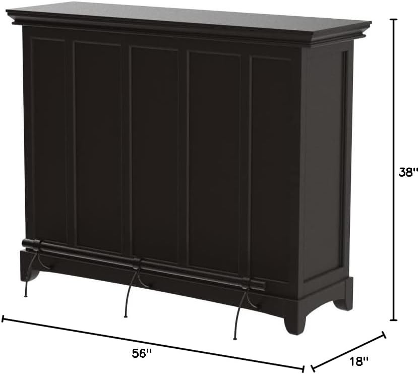 Bowery Hill Modern Wood Counter Height Home Bar, Ebony Brown Finish, 56 in Wide, Hardwood Solids and Veneers, Silverstone Top, Stemware and Bottle Storage, Front Foot Rail for Home Entertaining Spaces