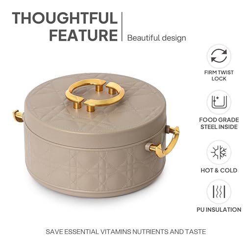 Image of CELLO Ornetto Big Set of 3 Pcs Insulated Steel Casserole Hot Box for Kitchen, Beige (1500ml, 2000ml, 2500ml) | Airtight Hot Pot Case Keeps Food Hot & Warm, Casserole Set for Roti Chapati Rice Biryani