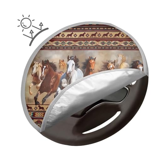 Image of Aztec Horses Steering Wheel Sunshade Cover Foldable Sun Shade for UV Protection Car Interior Accessories for Sun Heat Universal Steering Wheel Cover for Car Truck SUV Van