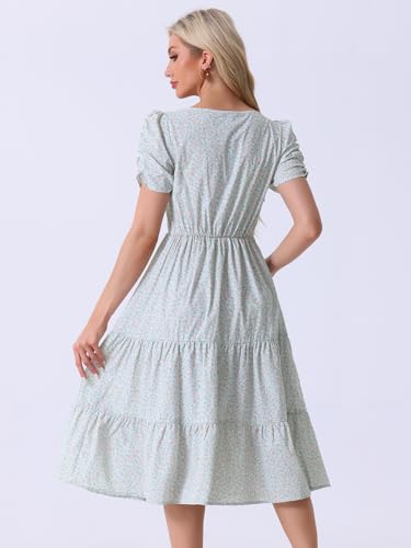Image of Allegra K Women's Cottagecore Floral Dress Puff Sleeves Smocked Midi Dresses