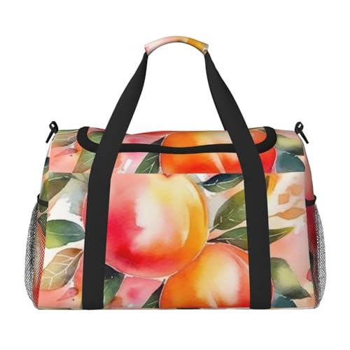 Colorful Peach Watercolor Design Travel Duffel Bag Lightweight Waterproof Carry On Tote Bag Foldable Weekender Overnight Bags Sport Gym Bag For Women Men