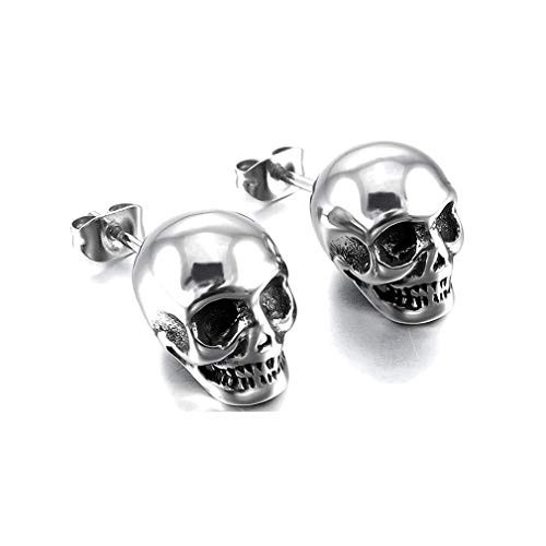 Fusamk Punk Piercing Body Jewelry Titanium Steel Skull Stud Earrings