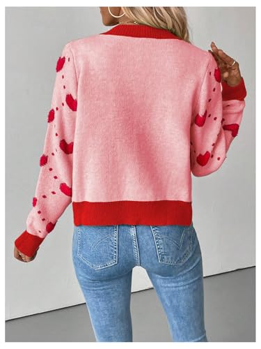 Image of GORGLITTER Women's Heart Long Sleeve Button Down Cardigan Sweater Fall Trendy Dressy Color Block Knit Short Cardigans