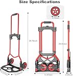 Folding Hand Truck Dolly Cart, 180LBS Portable Aluminum Hand Truck Foldable with Telescoping Handle and Elastic Cord for Luggage, Boxes, Functionality Foldable Dolly for Home, Moving, Black Red