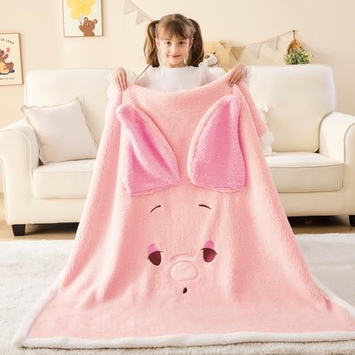 NEWCOSPLAY Sherpa Fleece Throw Blanket 3D Cartoon Kids Blanket Plush Warm for Boys Girls(Piglet,(50"X60"))