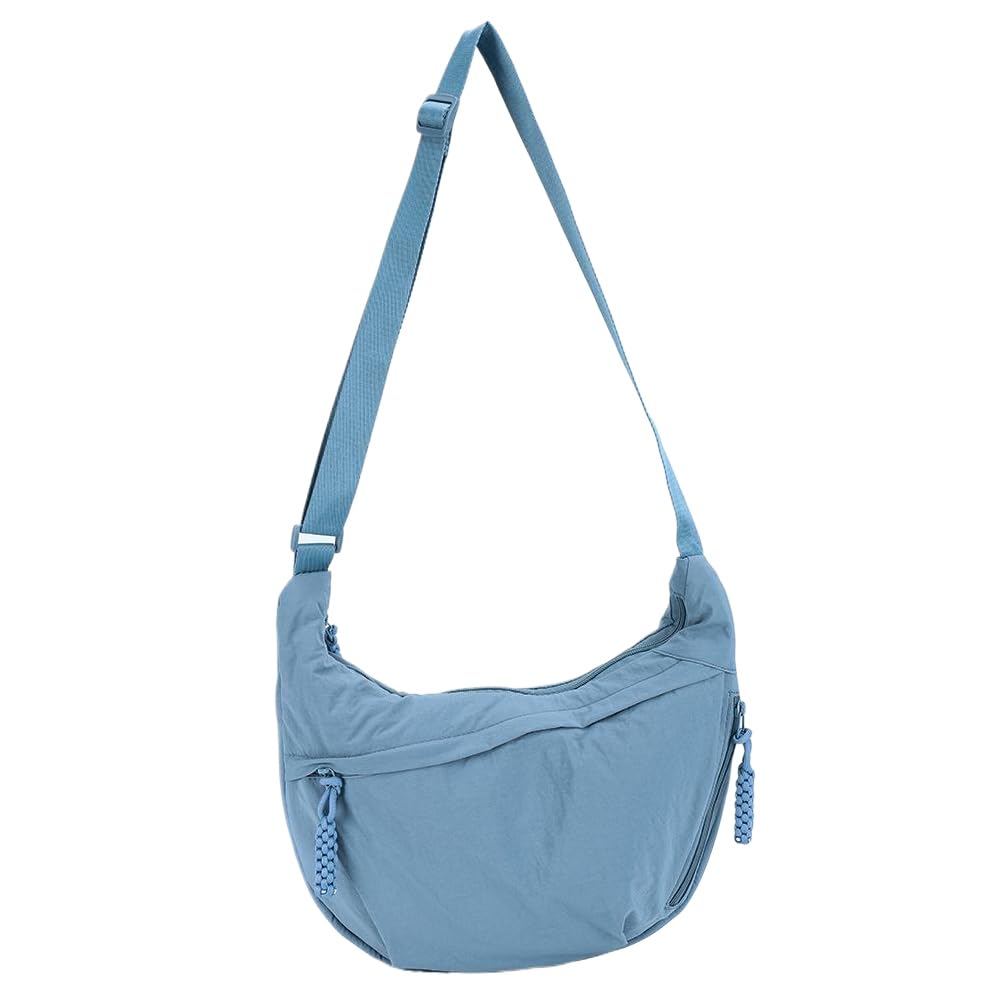 Lushandy - Bolsas Cruzadas De Nailon Para Mujer, Bolsa De Media Luna, Bolso Casual Para Hobo Cruzado Con Bola De Masa Volada, Bolso De Hombro Lunar, Azul, Bolso Casual