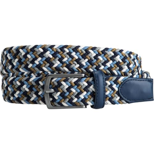 Greg Norman Men's Multi Color Braided Stretch Golf Belt Blue/White 36