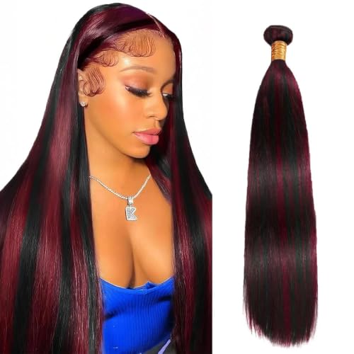 Highlight Burgundy Human Hair Bundles 12 Inch Color P1B/99J Burgundy Bundles Straight Human Hair Extension 1 Bundle/100g Double Weft Brazilian Virgin Hair