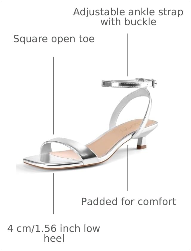 Image of Women Kitten Heel Sandals Ankle Strap Heeled Sandals Square Open Toe Dress Party Shoes
