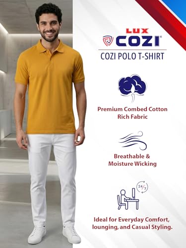 Image of Lux Cozi Men's Cotton Solid Polo Tshirt | Collar Tshirts | Half Sleeves | Stylish & Premium All Day Wear | Pack of 1