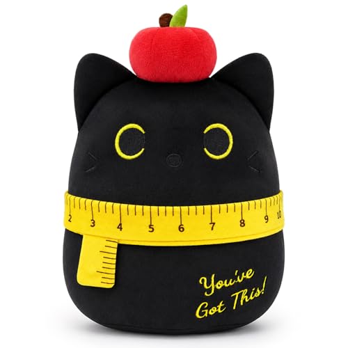 KOPHINYE Black Cat Plush with Red Apple, Back to School Gifts for Students