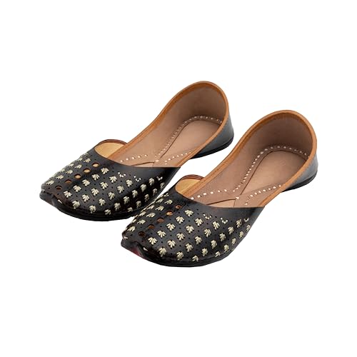 Image of KORAKARI Women's Traditional Ethnic Amber Punjabi Jutti, Leather Flat Comfortable Mojaris for Girls