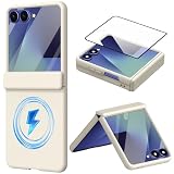 Custodia magnetica per Samsung Galaxy Z Flip7, adatta per la ricarica Magnetic Ring, cerniera, protezione per lo schermo, cover in silicone per Samsung Z Flip7-Bianco