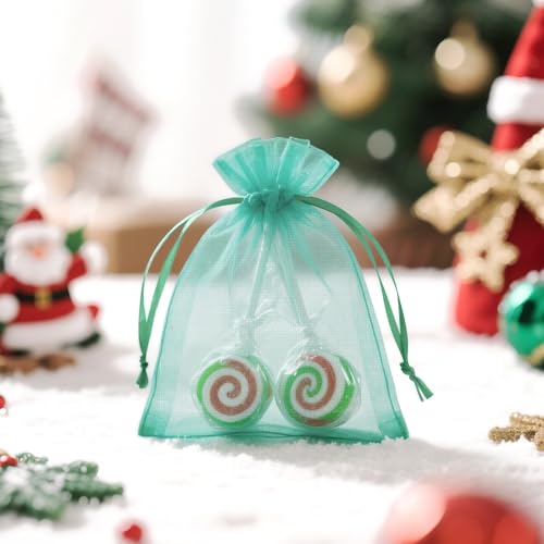 Image of joycraft 50Pcs Aqua Blue Organza Bags - 2.7x3.5 In Sheer Jewelry Drawstring Mesh Pouch, Small Holiday Organza Pouch for Christmas, Thanksgiving, Wedding Favor, Small Business