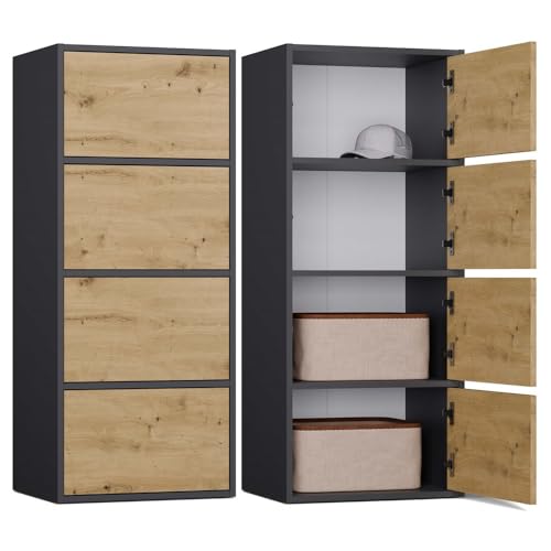 CDF Kommode Schrank Hochschrank mit 4 Türen und Einlegeböden - für Wohnzimmer Schlafzimmer Flur Büro – Grifflose Fronten – Modernes Design und langlebige Ausführung – Anthrazit Eiche Artisan Alma CDF Kommode Schrank Hochschrank mit 4 Türen und Einlegeböden - für Wohnzimmer Schlafzimmer Flur Büro – Grifflose Fronten – Modernes Design und langlebige Ausführung – Anthrazit Eiche Artisan Alma