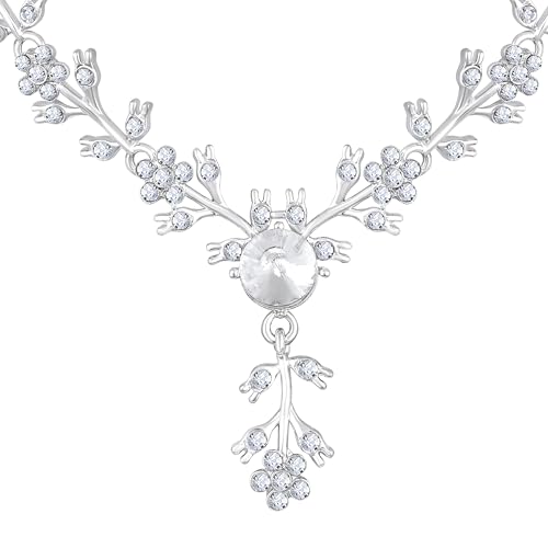 Image of Atasi International American Diamond Style Silver Plated Necklace with Earrings Jewellery Set for Women - Perfect for Party, Wedding, and Engagement