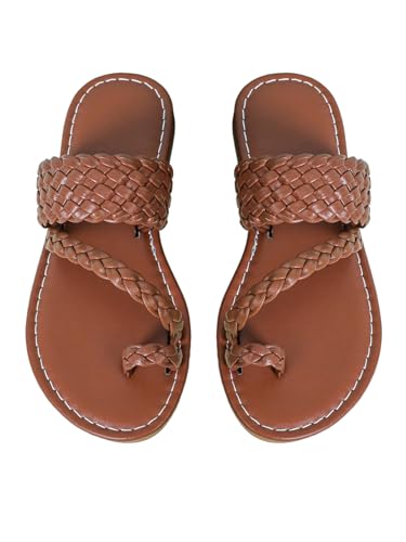 Verdusa Girl's Braided PU Leather Thong Sandals Woven Open Toe Slip on Slides Flip Flops