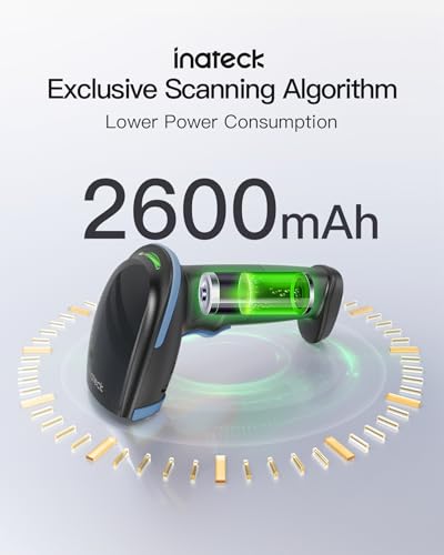 Image of Inateck 2D Barcode Scanner with Intelligent Stand, Wireless QR Code Scanner, Handheld Scanner with APP and SDK, 2D Imager with 2600mAh Battery, BCST-35 Blue
