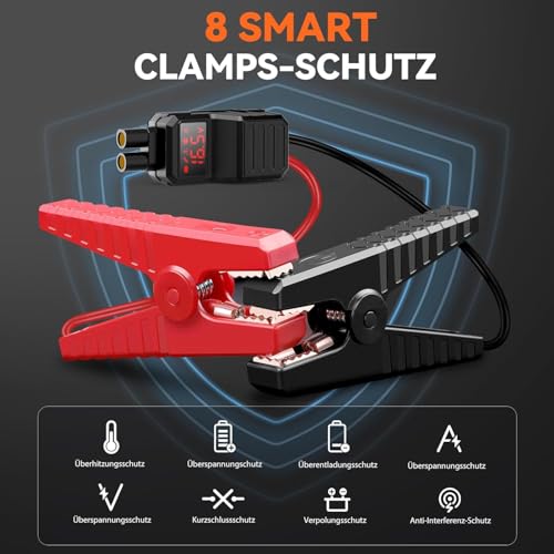 YUSMAN Starthilfe Powerbank 5000A, 12V Starthilfe Powerbank für pkw(8L Benzin oder 6L Diesel), powerbank starthilfe Auto mit LCD Display und Unterstützt 4 LED-Lichtmodi