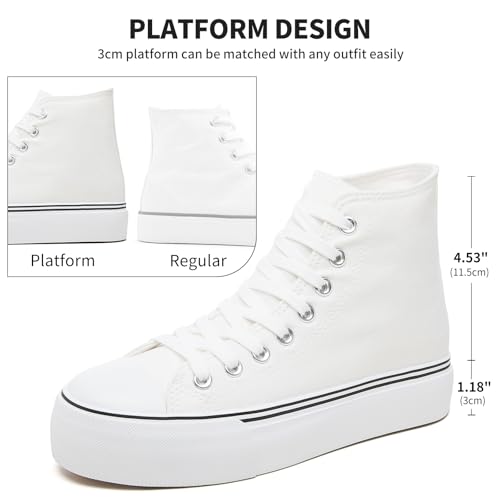 FRACORA Womens High Top Canvas Shoes White Black Platform Sneakers Lace Up Shoes for Women2