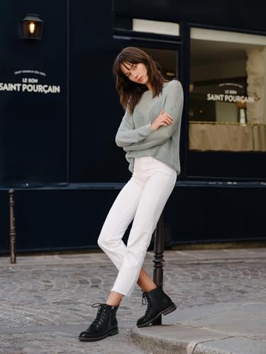 SHIBEVER Combat Ankle Boots Women: Lace-up Fall Boots for Women 2025 Flat Causal Lug Sole Zipper Leather Short Booties3