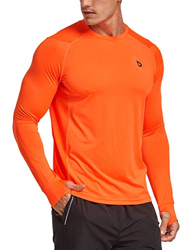 BALEAF Men's Athletic Long Sleeve Outdoor Shirts Thumbholes UV Sun Protection Hiking Fishing Tshirts Dri Fit Tops Orange M