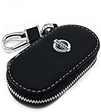 VILLSION Genuine Leather Car Key Case Holder with Stainless Steel Hook Car Remote Control Key Case Metal Zipper