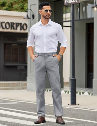 Image of COOFANDY Mens Casual Chino Pants Elastic Waist Classic-Fit Dress Slacks