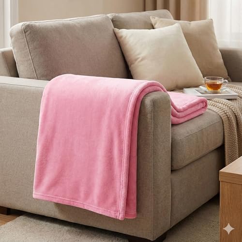 Image of Cotton Bolls Textiles Cozy Plush AC Blanket for Single Bed, Lightweight All Season Blanket, Ultra Soft Blanket for AC Room, Mild Winter, Can Be Used as Bedsheet in Winter, 90x90 Inches, Pink