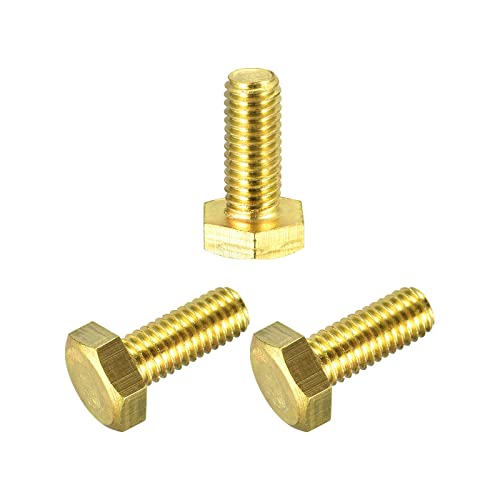 Image of uxcell Brass Hex Bolts, M8x20mm 3pcs Fully Thread Grade 4.8 Solid Brass Hexagon Head Bolt Machine Screws for Machinery