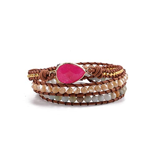 YGLINE Dazzling Handmade Leather Wrap Bracelet Collection(Bright Rose)