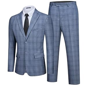 WEEN CHARM Men’s 2 Piece Slim Fit Plaid Suit Business Casual Blazer Pants Set for Formal Wedding Prom Office Party