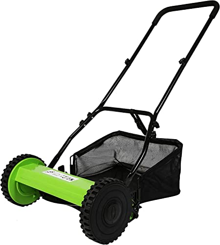 DC DICLASSE Push Cordless Lawn Mower, 16-Inch Manual Reel Lawn Mower with Detachable Grass Catcher, 5-Blade Walk-Behind Lawn