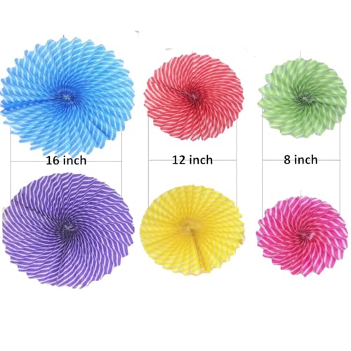 Image of Multicolor 6 Pcs Hanging Paper Fans for Birthday, Wedding, Baby Shower, Anniversary,Backdrop Party Decoration (Pack of 6)
