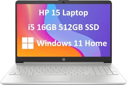 HP 15 Laptop (15.6″ FHD Anti-glare, Intel Core i5-1135G7 (Beats i7-10510U), 16GB RAM, 512GB SSD) Home & Business PC, Narrow-Bezel, 10-Hr Long Battery Life, Type-C, Webcam, Numpad, Win 11 Home, Silver