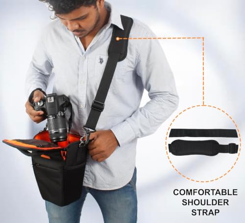 Image of D2 DSLR Camera Bag, Camera Case with Adjustable Shoulder Strap, Compatible for Nikon, Canon, Sony Cameras - Waterproof - Anti Shock (Orange)