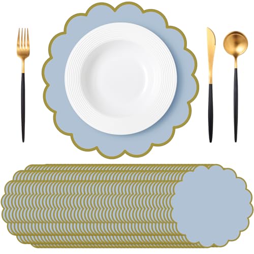 Tinlade 50 Pcs Paper Placemats, 13.5 Inch Disposable Scalloped Placemat, Decorative Round Table Place Mats for Birthday, Wedding, Bridal Shower, Baby...