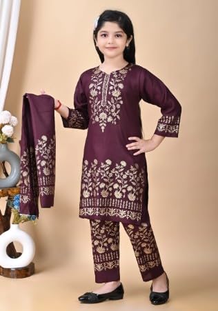 Image of Girl's Rayon Ethnic Wear Embroidered Kurta Set with Dupatta