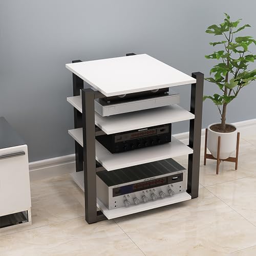 Mensola AV da pavimento scaffale mobile per dispositivi multimediali per componenti audio HiFi facile da montare per soggiorno studio sala riunioni design elegante bianco